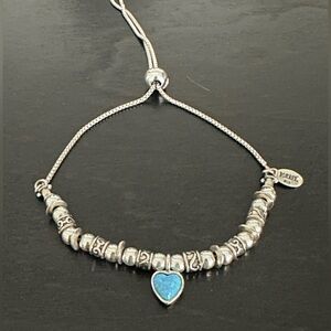 Blue Opal Sterling Silver Heart Adjustable Bracelet, Brand New Beautiful .925